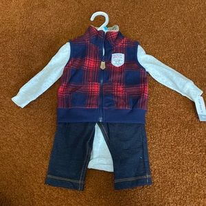 🆕 Carter’s 3 Piece Fleece Vest, Thermal LS Top & Jeans 6M🆕